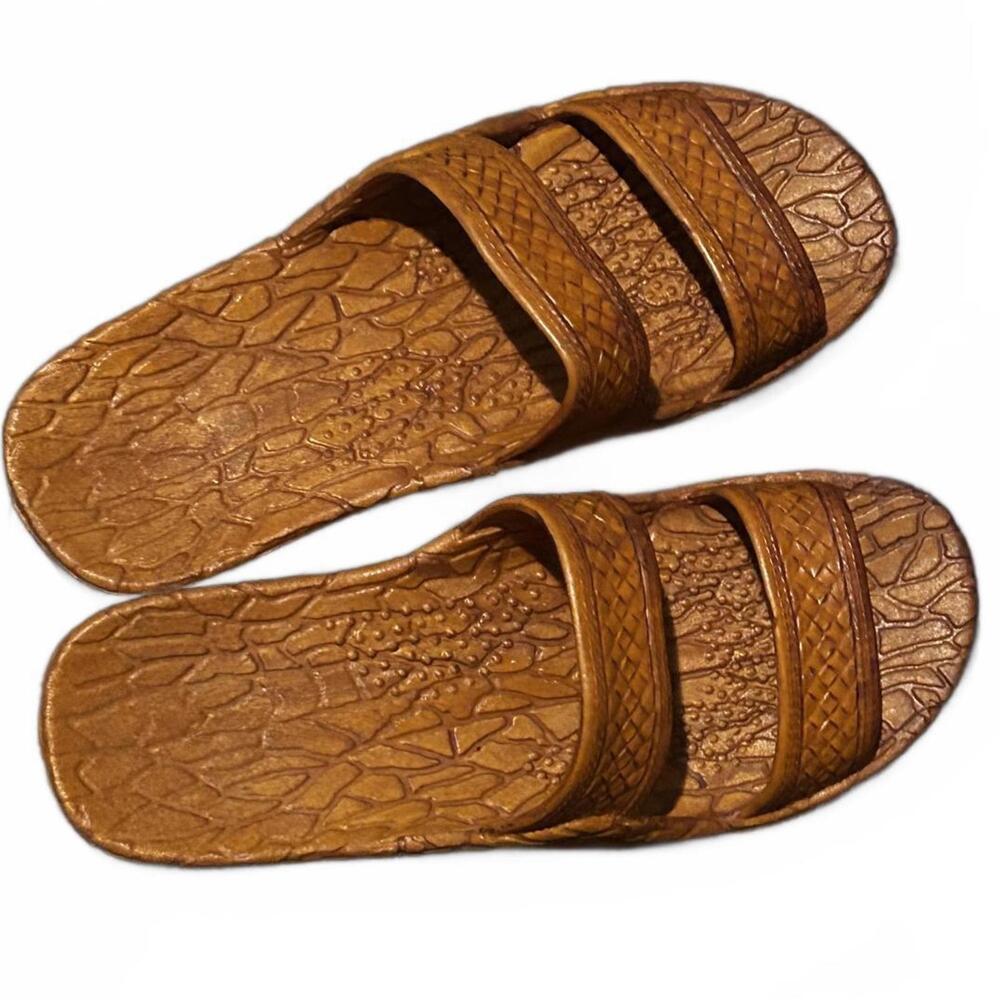Brown Textured Slip-On Sandals with Double Straps